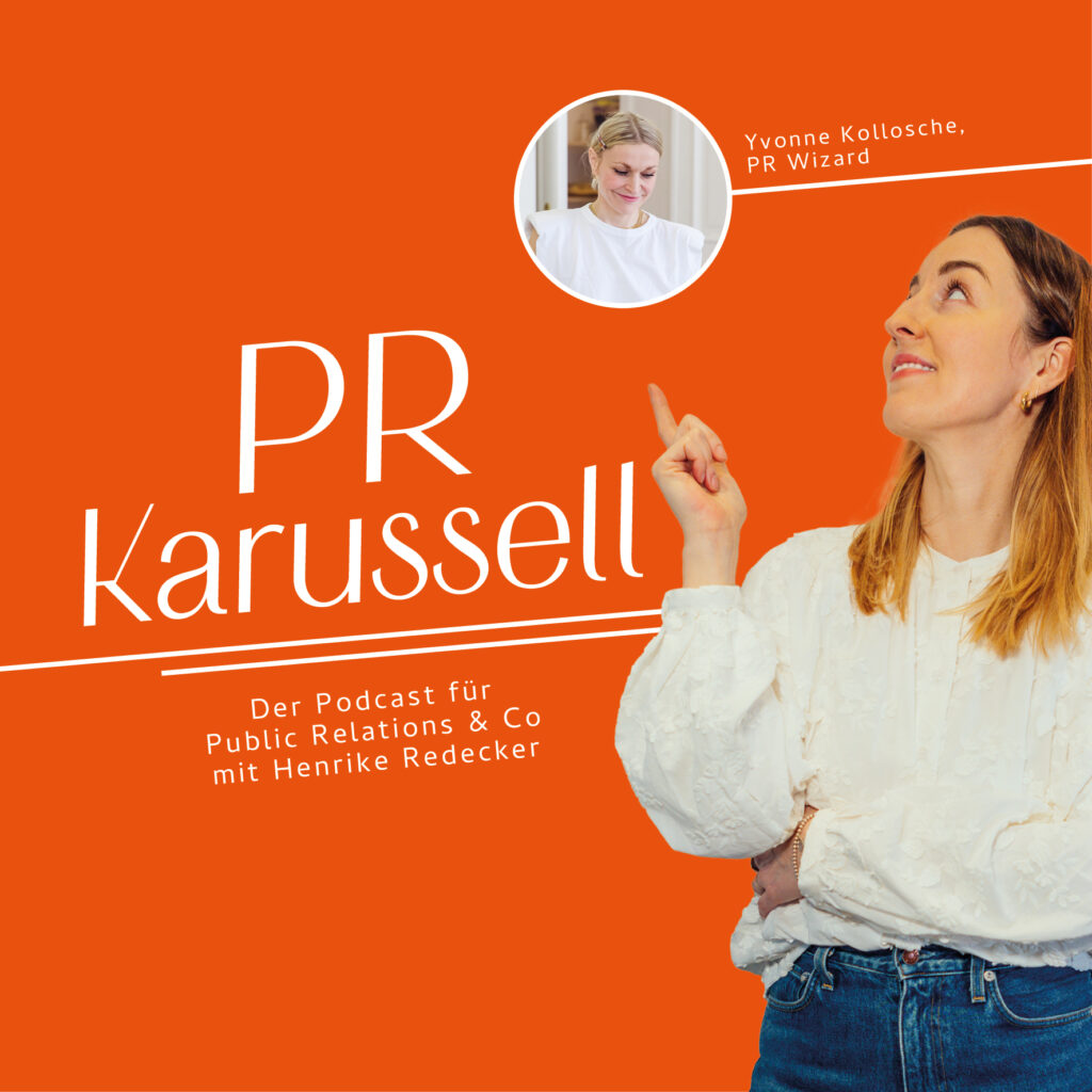 „PR Karussell“. Henrike zeigt nach oben. Gast: Yvonne Kollosche, PR Wizard.